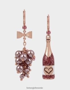 Betsey Johnson Women Wine And Grapes Mismatch Earrings Pink Jewelry X2J0V4333 Betsey Johnson Wedding Shoes